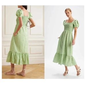 HVN Green Gingham Cotton-blend Poplin Maxi Women's Dress Size 6